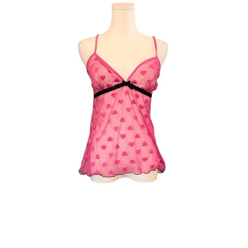 Pink heart print mesh cami
